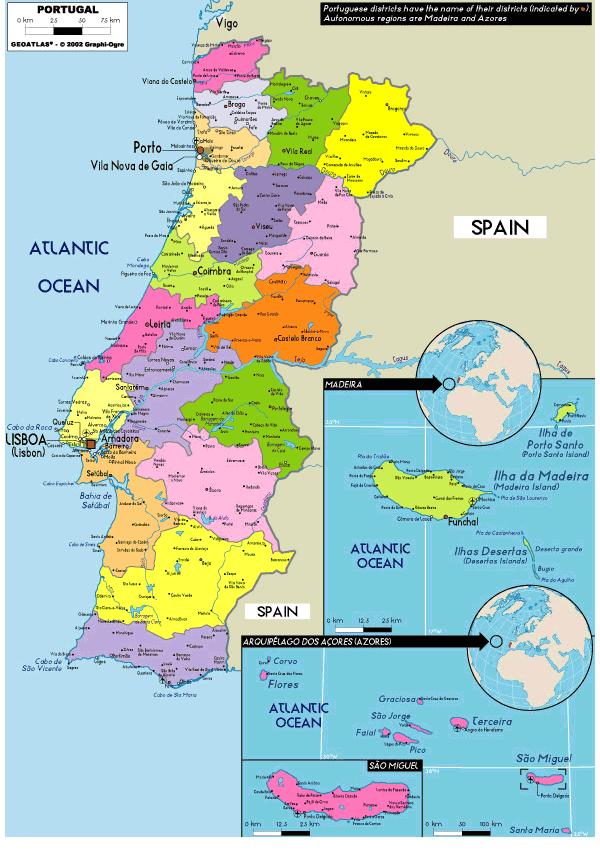 Mapa de provincias de Portugal - Mapa de provincias de Portugal (Europa