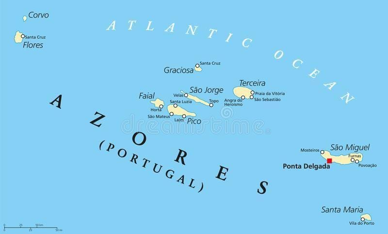 mapa de las islas Azores de Portugal