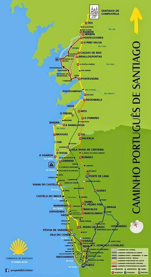 Camino portugués ruta costera mapa