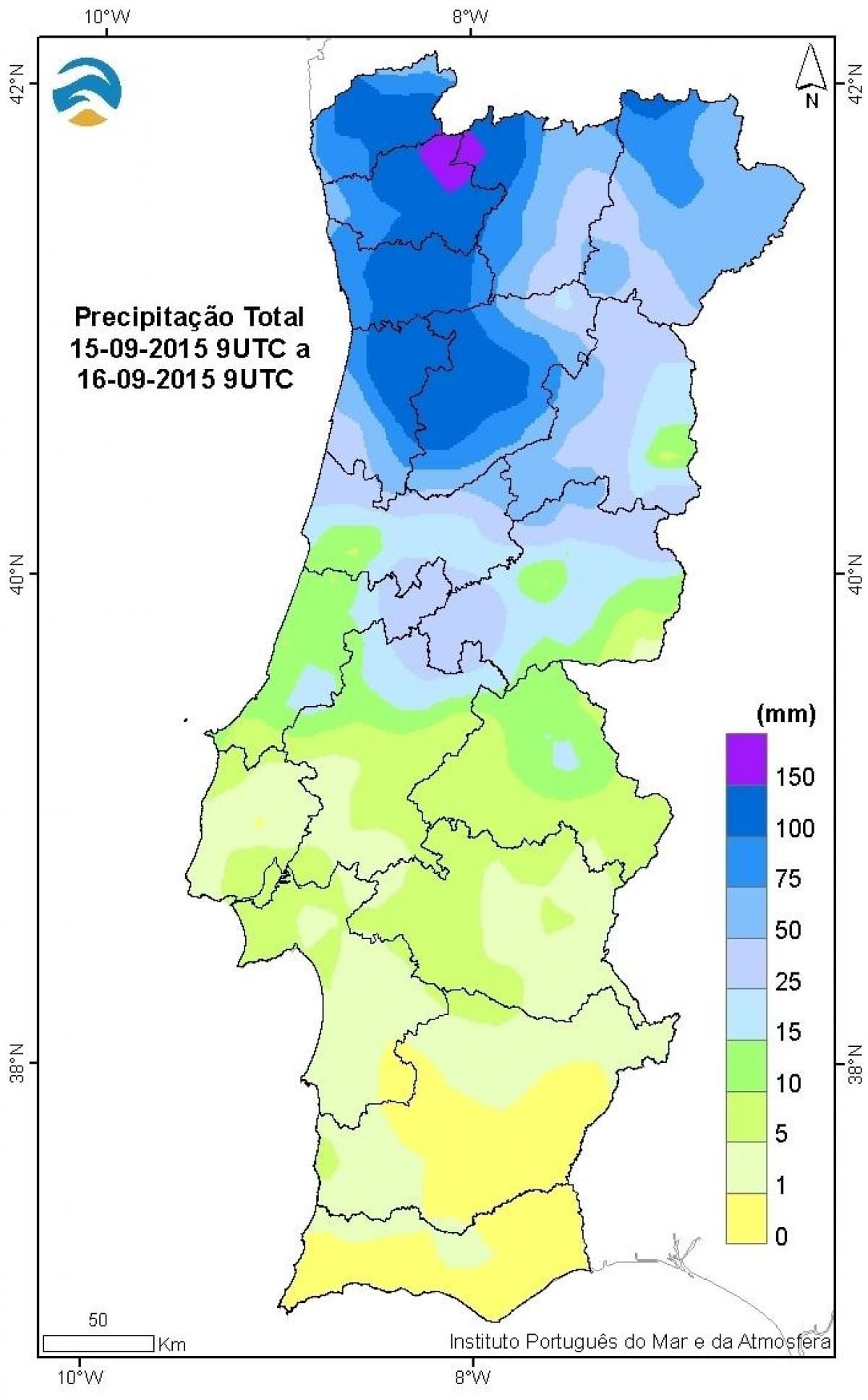 mapa de Portugal lluvia