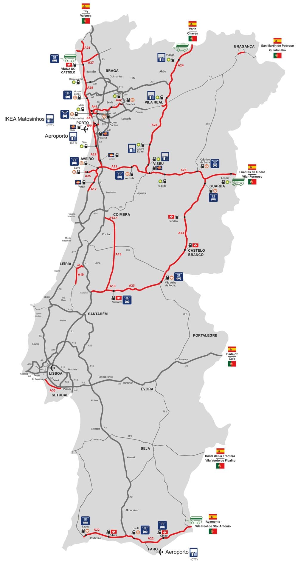 mapa de carreteras de peaje en Portugal