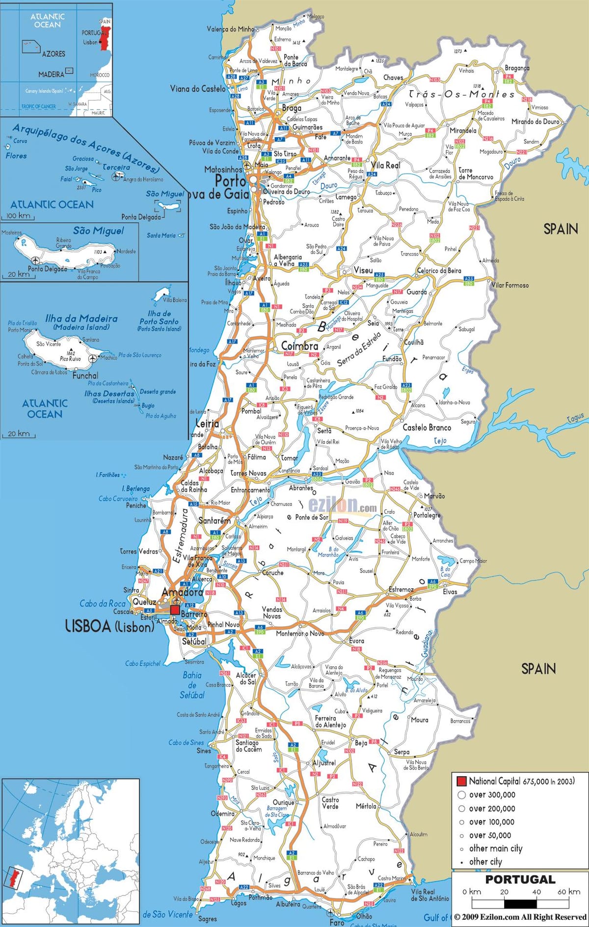 mapa de carreteras de Portugal