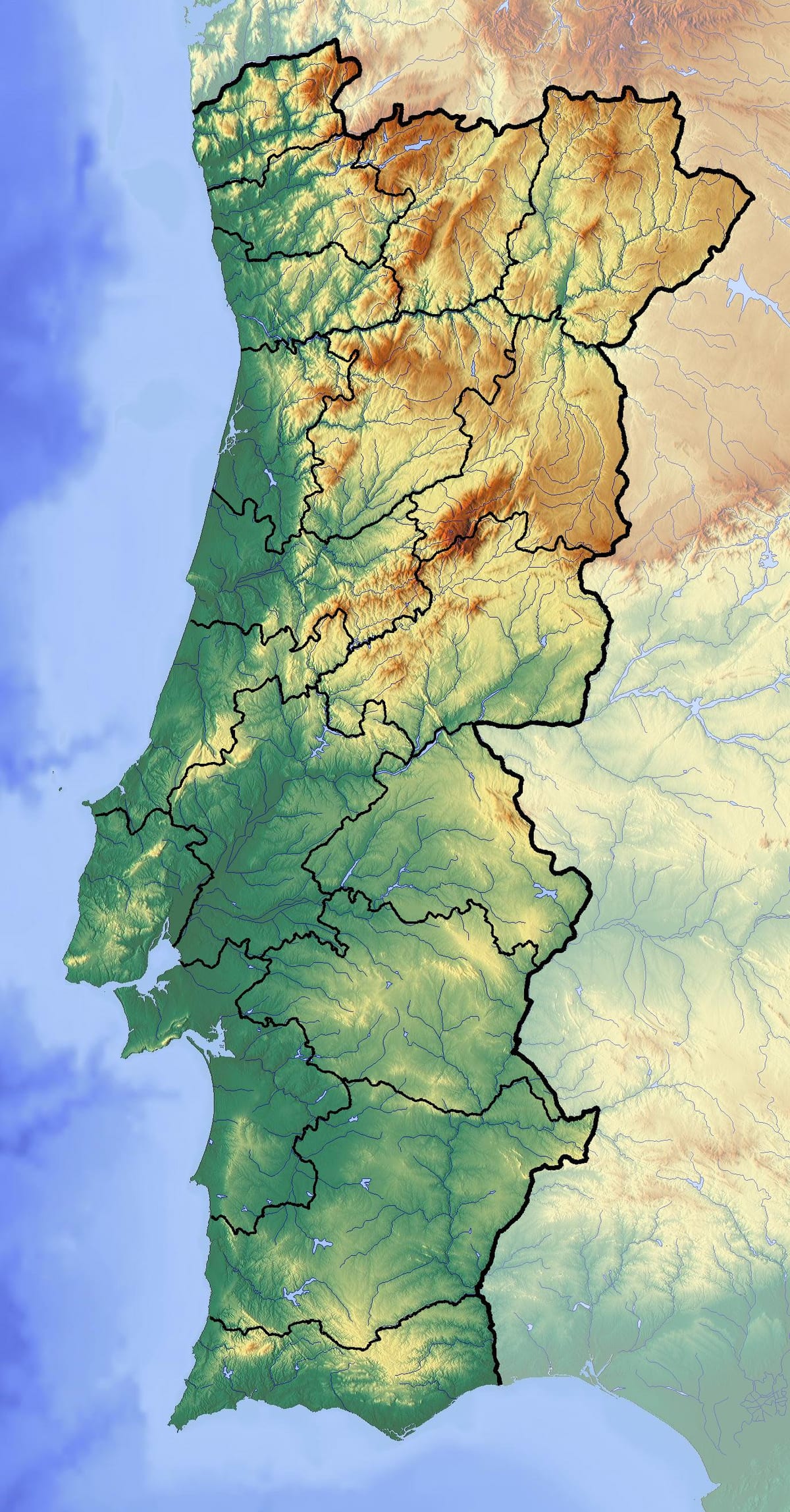 mapa de Portugal elevación