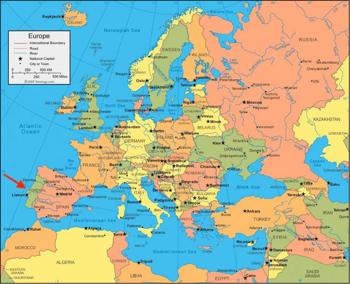 Portugal mapa de Europa - Mapa de Europa de Portugal (en el Sur de Europa -  Europa)