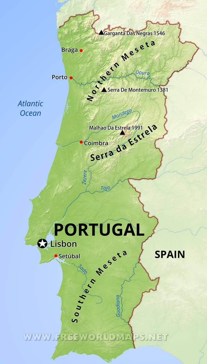 montañas en Portugal mapa