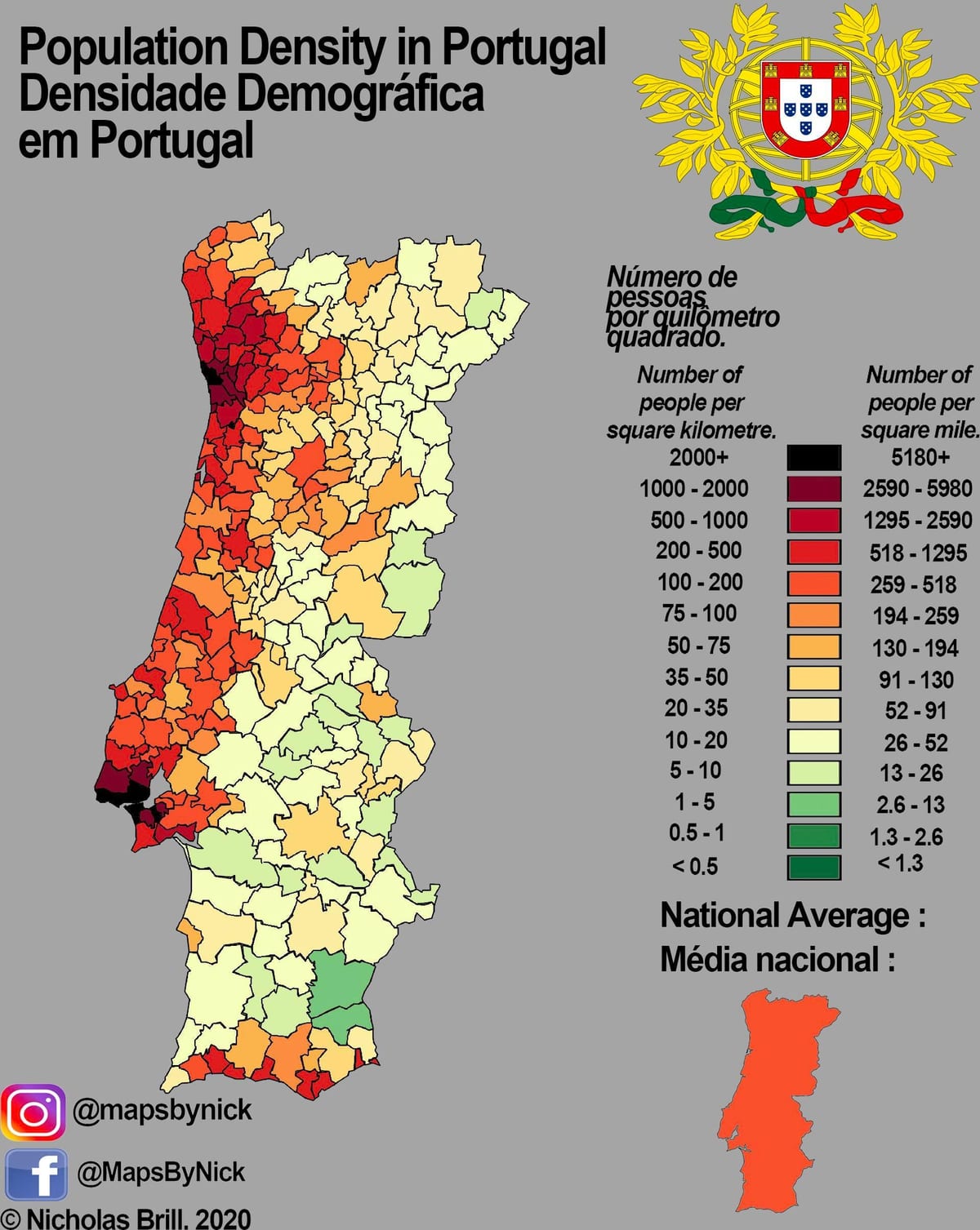 mapa de población de Portugal