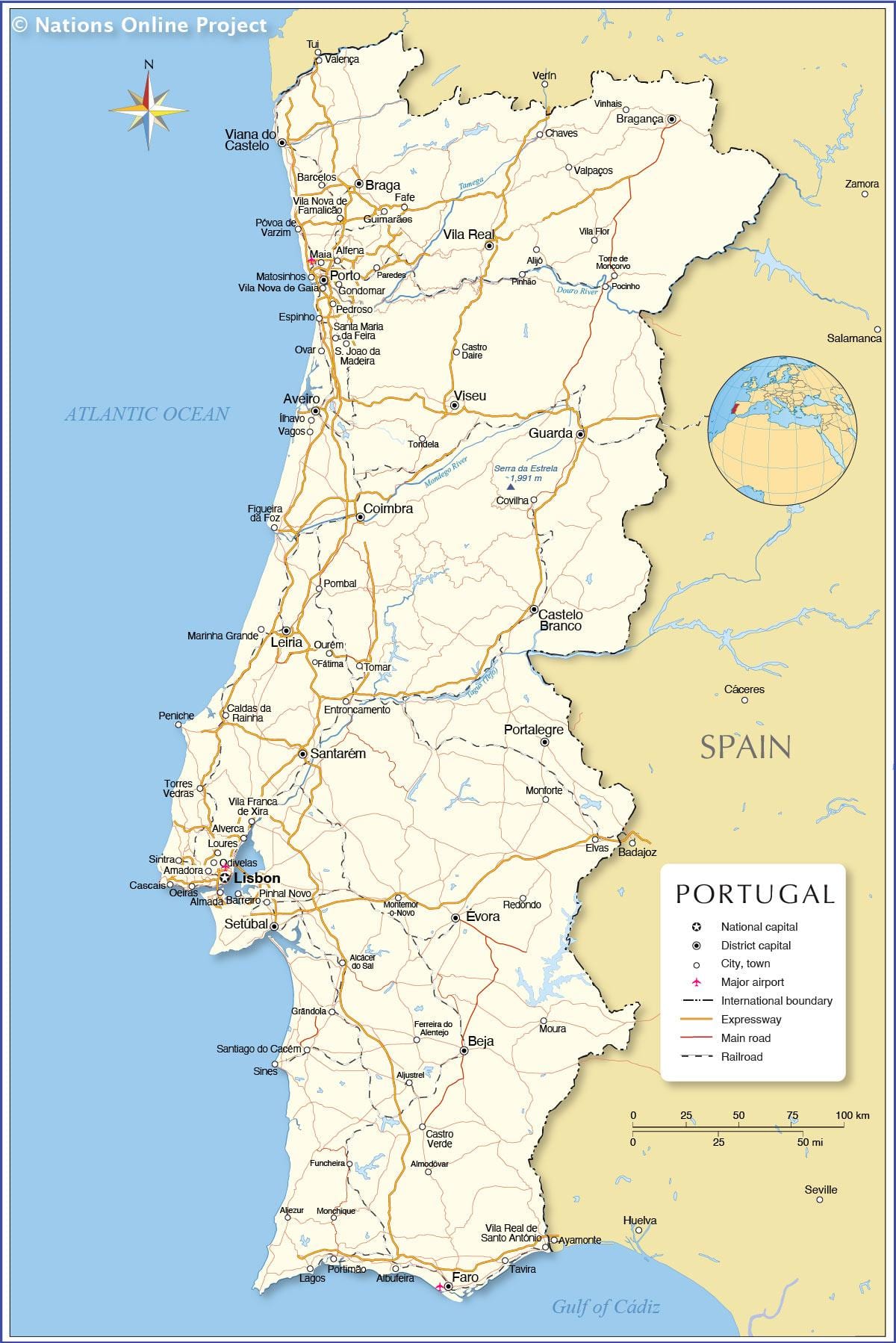 mapa de Portugal y los países vecinos