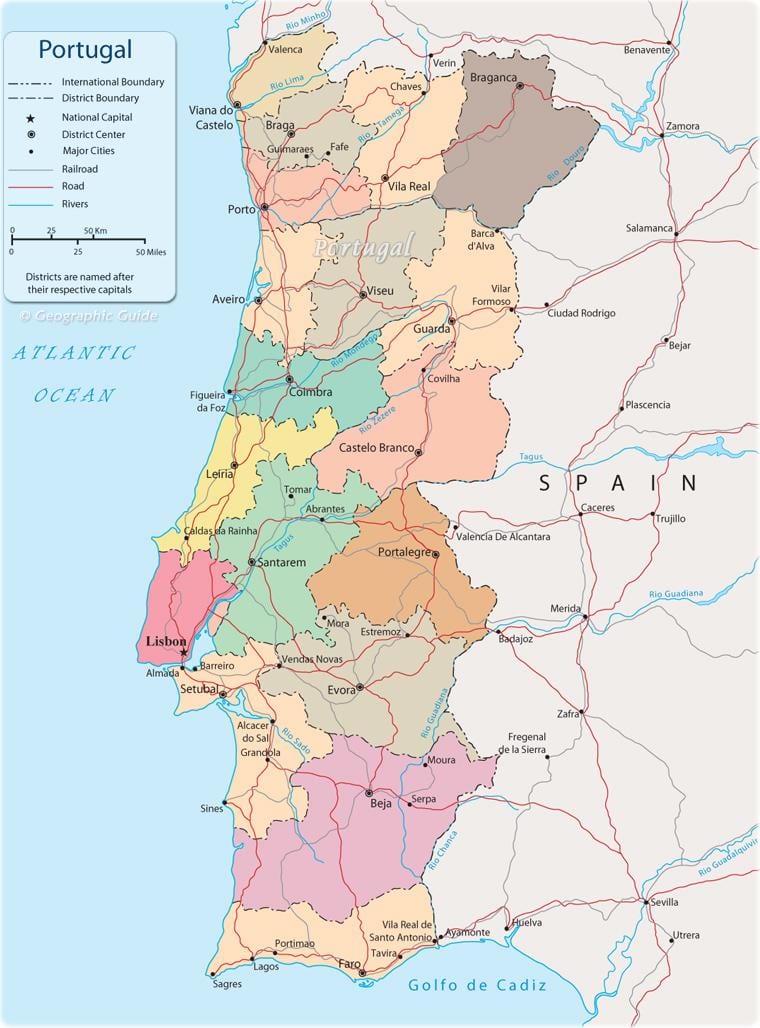 mapa político de Portugal