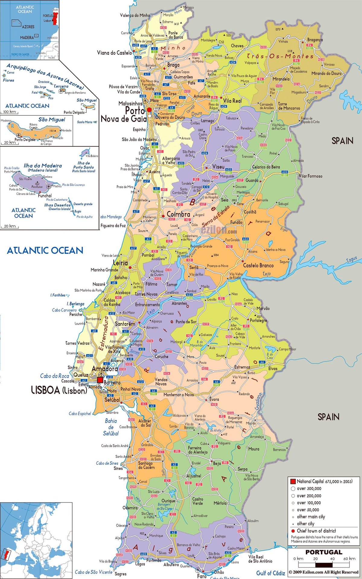 mapa de Portugal regiones