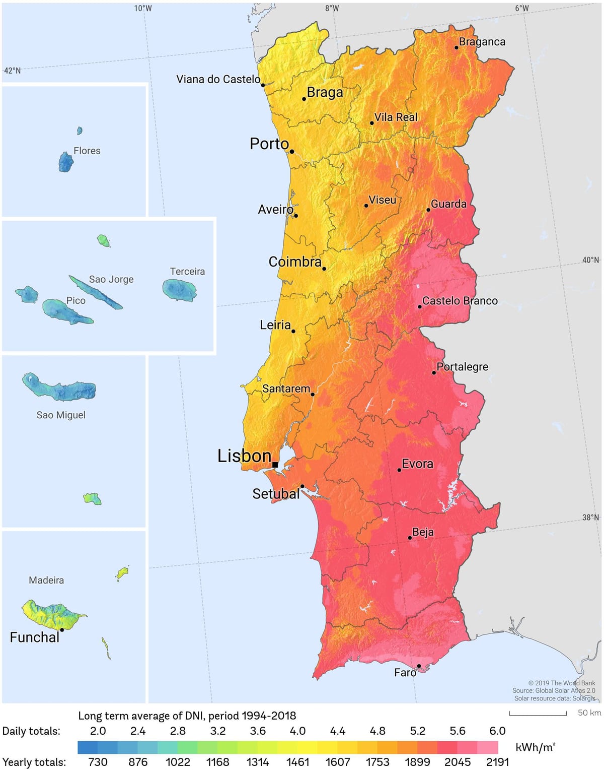 mapa de Portugal sol