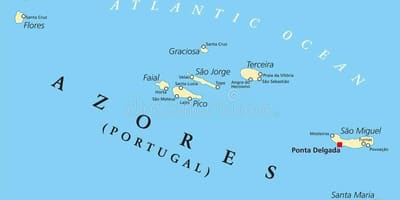 Mapa de las islas Azores de Portugal
